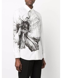 Chemise à manches longues à fleurs blanche et noire Alexander McQueen