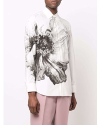 Chemise à manches longues à fleurs blanche et noire Alexander McQueen