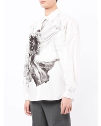 Chemise à manches longues à fleurs blanche et noire Alexander McQueen