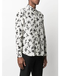 Chemise à manches longues à fleurs blanche et noire Saint Laurent