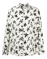 Chemise à manches longues à fleurs blanche et noire Saint Laurent
