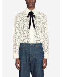 Chemise à manches longues à fleurs blanche Gucci