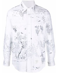 Chemise à manches longues à fleurs blanche Thom Browne