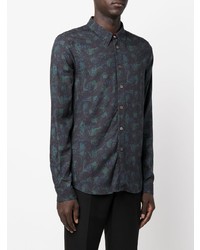 Chemise à manches longues à fleurs bleu canard PS Paul Smith