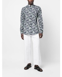 Chemise à manches longues à fleurs bleu canard Karl Lagerfeld