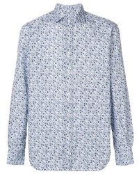 Chemise à manches longues à fleurs bleu clair Corneliani