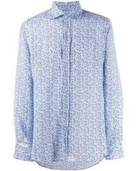 Chemise à manches longues à fleurs bleu clair Corneliani