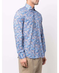 Chemise à manches longues à fleurs bleu clair Fedeli