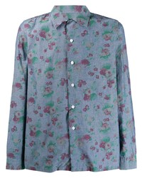 Chemise à manches longues à fleurs bleu clair Dell'oglio