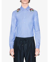 Chemise à manches longues à fleurs bleu clair Gucci