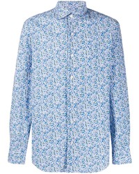 Chemise à manches longues à fleurs bleu clair Finamore 1925 Napoli
