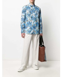 Chemise à manches longues à fleurs bleu clair Marni