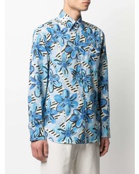 Chemise à manches longues à fleurs bleu clair Marni