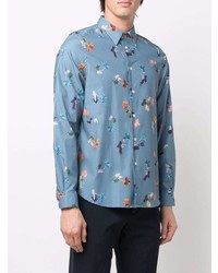 Chemise à manches longues à fleurs bleu clair PS Paul Smith