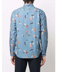 Chemise à manches longues à fleurs bleu clair PS Paul Smith