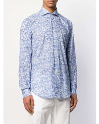 Chemise à manches longues à fleurs bleu clair Dell'oglio