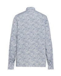 Chemise à manches longues à fleurs bleu clair Prada