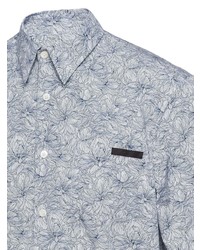 Chemise à manches longues à fleurs bleu clair Prada