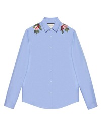 Chemise à manches longues à fleurs bleu clair Gucci