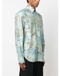 Chemise à manches longues à fleurs bleu clair Tom Ford