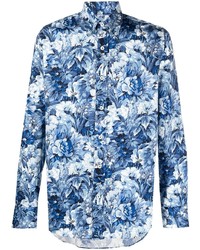 Chemise à manches longues à fleurs bleu marine et blanc Canali