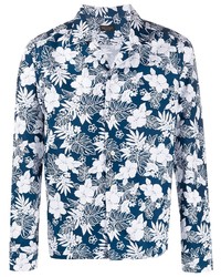 Chemise à manches longues à fleurs bleu marine et blanc Dell'oglio