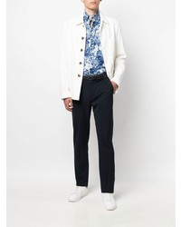 Chemise à manches longues à fleurs bleu marine et blanc Canali