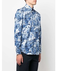 Chemise à manches longues à fleurs bleu marine et blanc Canali