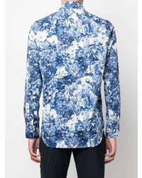 Chemise à manches longues à fleurs bleu marine et blanc Canali