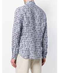 Chemise à manches longues à fleurs bleu marine et blanc Xacus