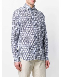 Chemise à manches longues à fleurs bleu marine et blanc Xacus