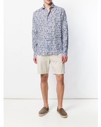 Chemise à manches longues à fleurs bleu marine et blanc Xacus