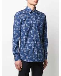 Chemise à manches longues à fleurs bleu marine et blanc Canali