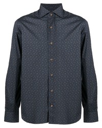 Chemise à manches longues à fleurs bleu marine Barba