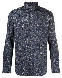 Chemise à manches longues à fleurs bleu marine Barba