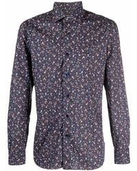 Chemise à manches longues à fleurs bleu marine Barba