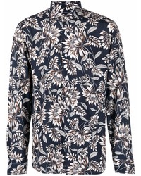 Chemise à manches longues à fleurs bleu marine Barba