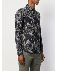 Chemise à manches longues à fleurs bleu marine Etro