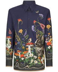 Chemise à manches longues à fleurs bleu marine Dolce & Gabbana