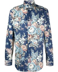 Chemise à manches longues à fleurs bleu marine Etro