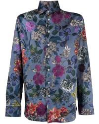 Chemise à manches longues à fleurs bleu marine Etro