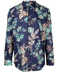 Chemise à manches longues à fleurs bleu marine Etro