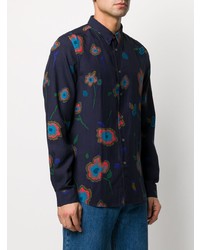 Chemise à manches longues à fleurs bleu marine PS Paul Smith