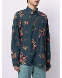 Chemise à manches longues à fleurs bleu marine Paul Smith