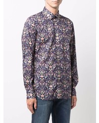 Chemise à manches longues à fleurs bleu marine Xacus