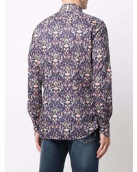 Chemise à manches longues à fleurs bleu marine Xacus