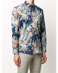 Chemise à manches longues à fleurs bleu marine Etro