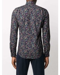 Chemise à manches longues à fleurs bleu marine Paul Smith