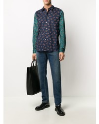 Chemise à manches longues à fleurs bleu marine PS Paul Smith