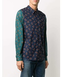 Chemise à manches longues à fleurs bleu marine PS Paul Smith